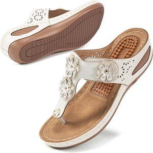 Aomigoct Flip Flops for Women Sandals with Adjustable Hook Loop Sandals